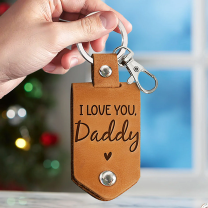 Father's Day Gifts, Daddy Can't Wait To Meet You From The Bump - Personalized Leather Photo Keychain