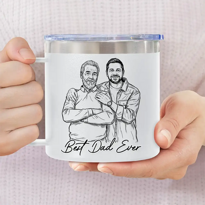 Custom Photo Bold Sketch Best Dad Grandpa Ever Family Portrait - Personalized 14oz Stainless Steel Tumbler With Handle