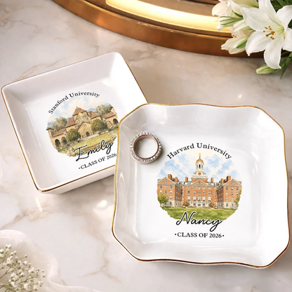 Custom Photo Jewelry Dish - Personalized Graduation Gifts For Him, Her - Campus Dreams Served Beautifully