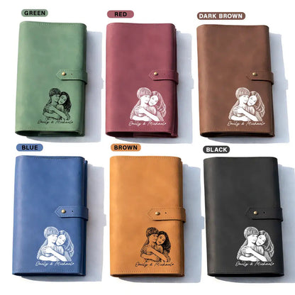Custom Photo Bold Sketch Lovely Family Portrait - Personalized Leather Cable Bag