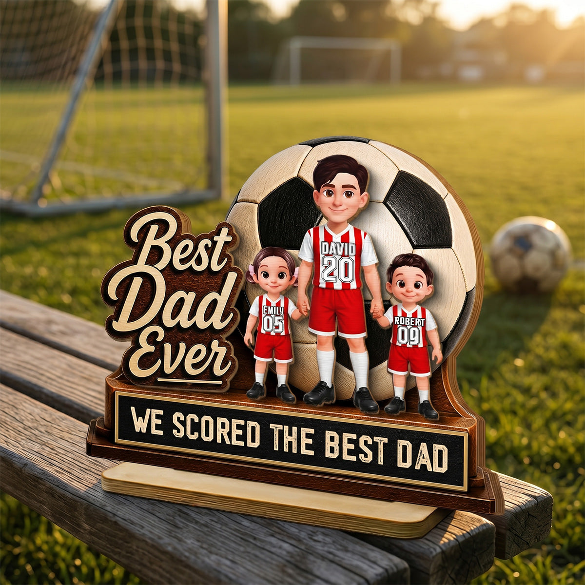We Scored The Best Dad Soccer Dad & Kids - Personalized Wooden Plaque - Father's Day Gift For Soccer Dad, UK Football Dad