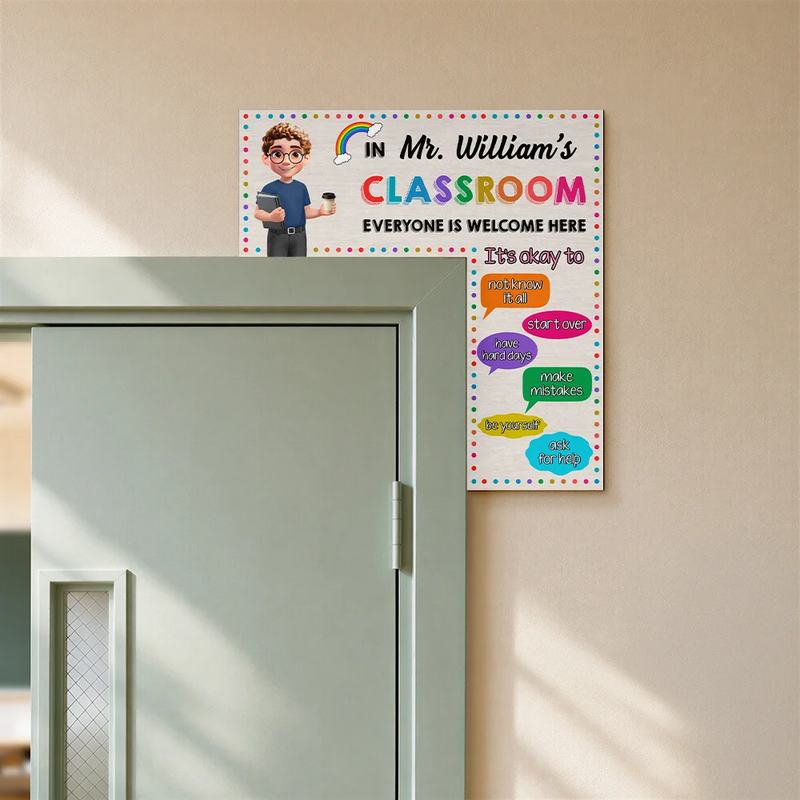 It's Okay In This Classroom Affirmations Teacher - Personalized Door Corner Wood Sign