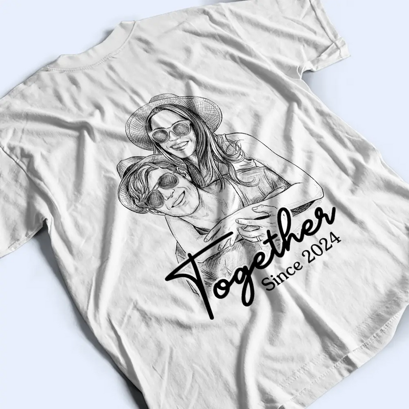 Custom Photo Pencil Sketch Together Since Couple - Personalized T Shirt