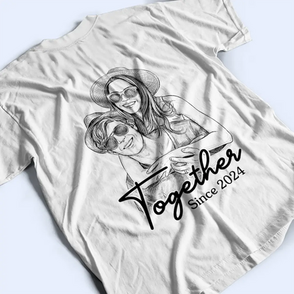 Custom Photo Pencil Sketch Together Since Couple - Personalized T Shirt