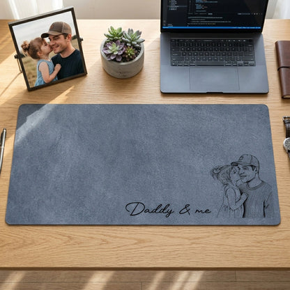 Father's Day Gifts, We Love You Custom Photo Sketch Line Art Father's Day Gift For Husband, Dad - Personalized Desk Mat