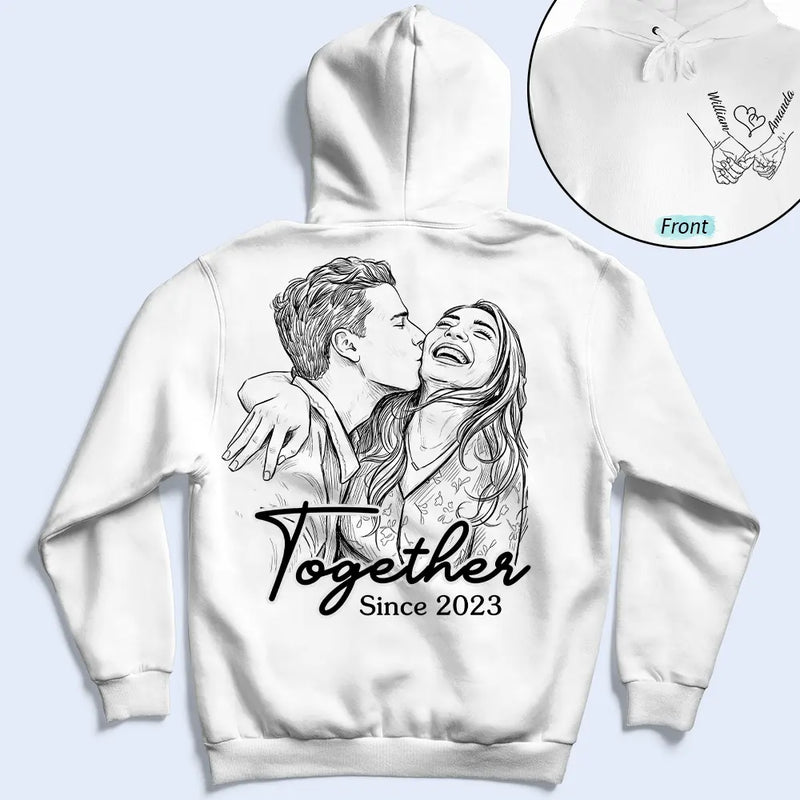 Custom Photo Pencil Sketch Together Since Couple - Personalized T Shirt