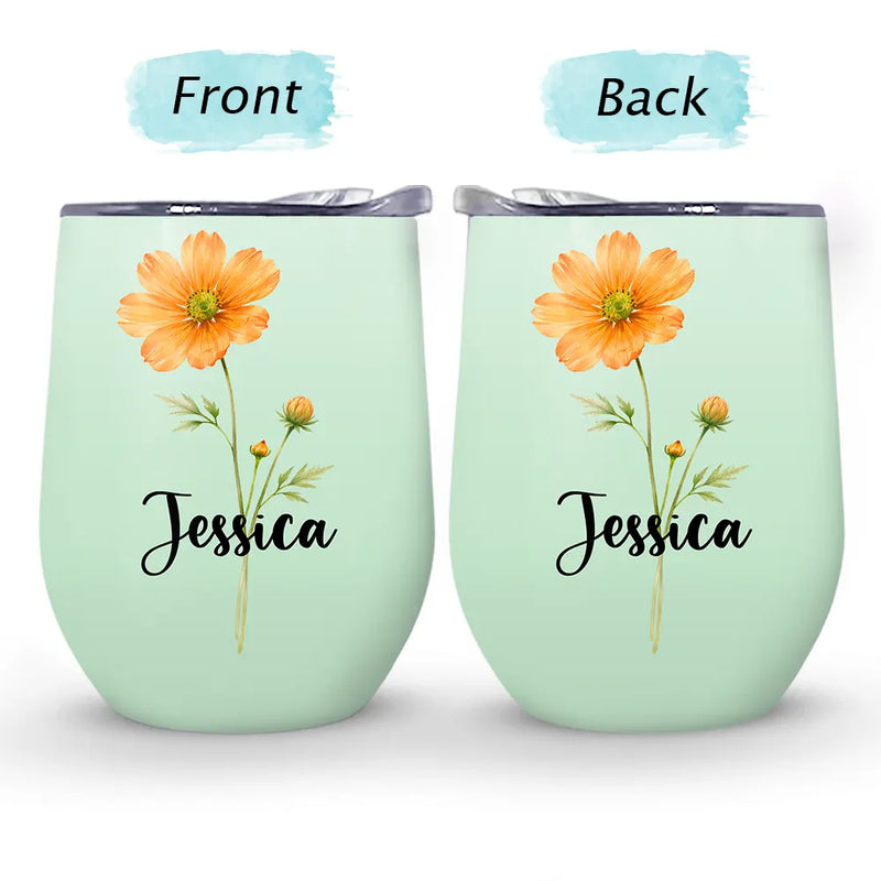 Watercolor Birth Flower Mother Daughter Sister Custom Name - Personalized Wine Tumbler