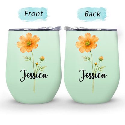 Watercolor Birth Flower Mother Daughter Sister Custom Name - Personalized Wine Tumbler