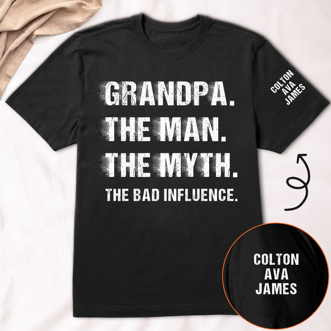 Father's Day Gifts, Grandpa The Man The Myth The Bad Influence Custom With Grandkids' Names - Personalized Shirt