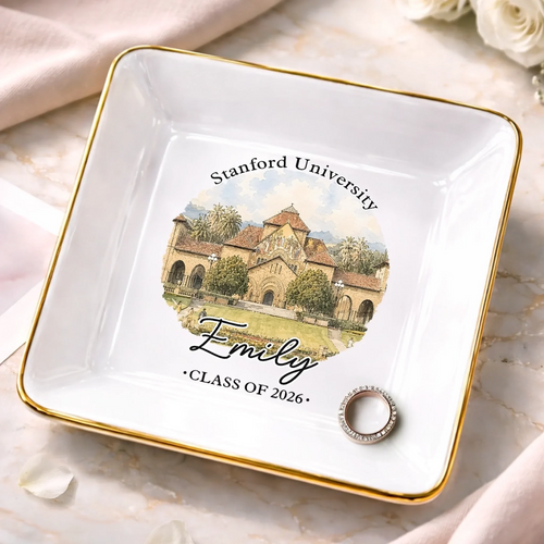 Custom Photo Jewelry Dish - Personalized Graduation Gifts For Him, Her - Campus Dreams Served Beautifully
