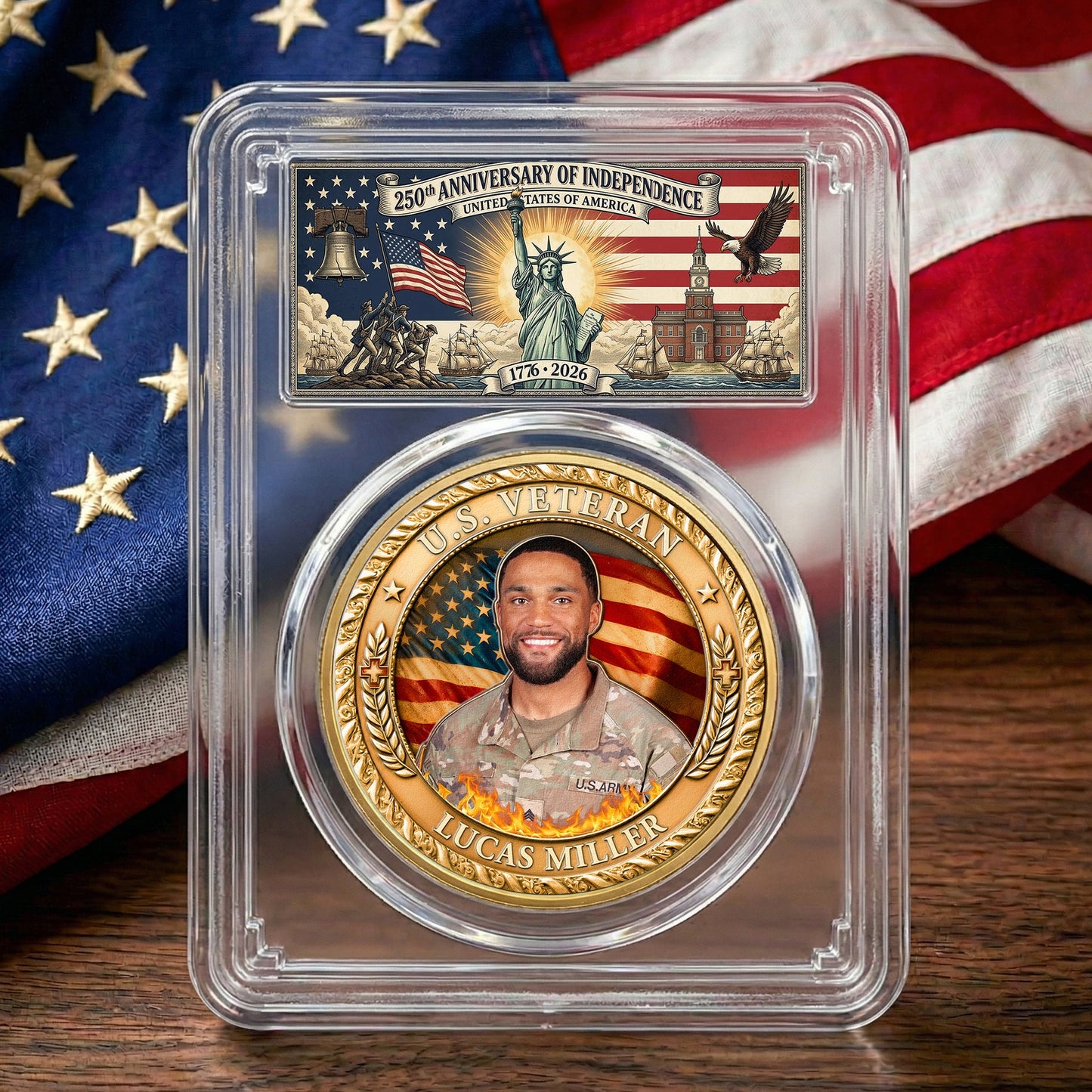 U.S. Veteran 250 Years Of Freedom Custom Photo - Personalized Coin