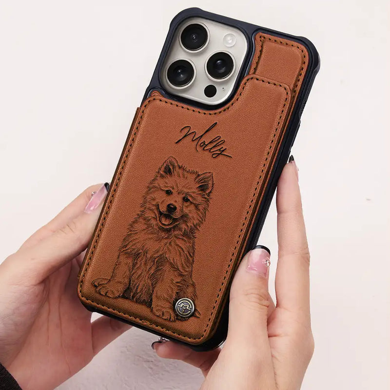 Custom Photo White Pencil Sketch Art For Dog And Cat Lovers - Personalized Leather Flip Wallet Phone Case