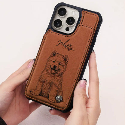 Custom Photo White Pencil Sketch Art For Dog And Cat Lovers - Personalized Leather Flip Wallet Phone Case