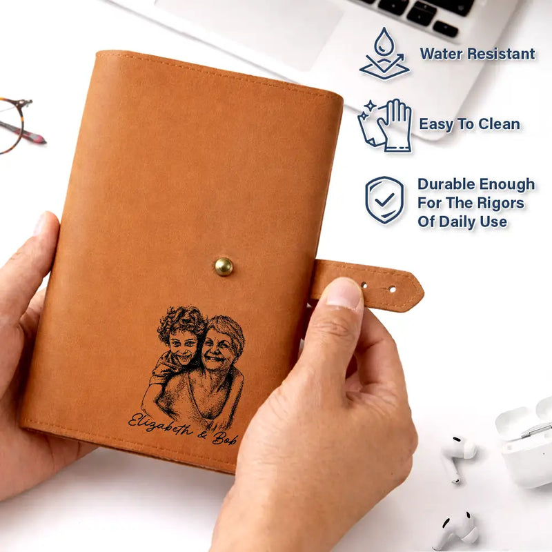 Custom Photo Bold Sketch Lovely Family Portrait - Personalized Leather Cable Bag