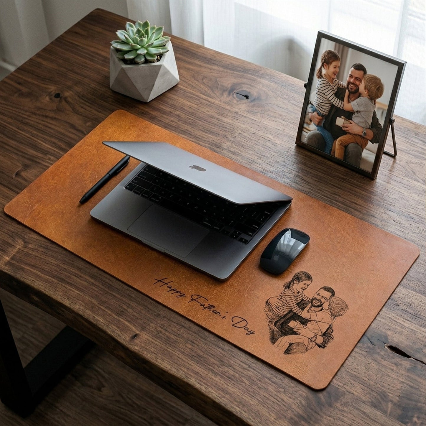 Father's Day Gifts, We Love You Custom Photo Sketch Line Art Father's Day Gift For Husband, Dad - Personalized Desk Mat