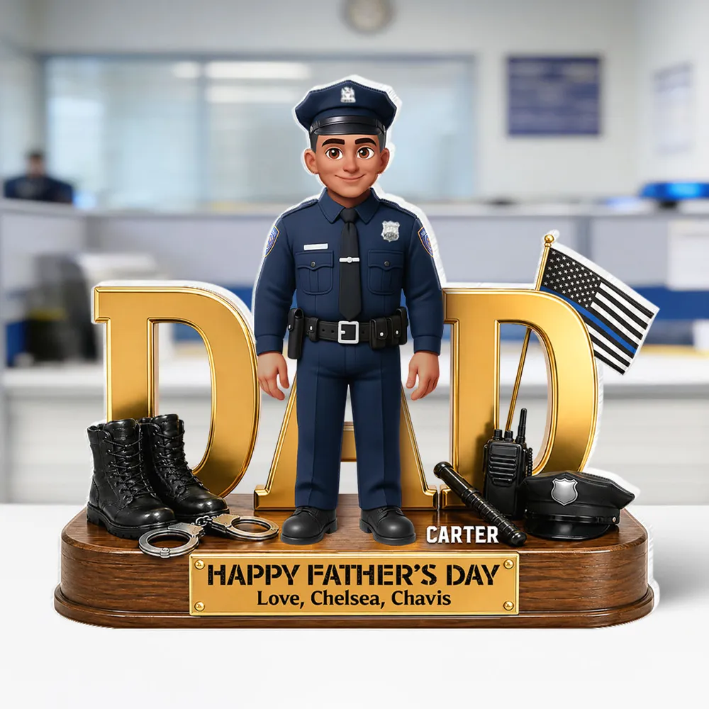 Proud American Police Dad You Are Our Hero Thin Blue Line 2D Flat - Personalized Acrylic Block Plaque - Father's Day Gift For Dad