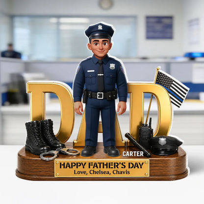 Proud American Police Dad You Are Our Hero Thin Blue Line 2D Flat - Personalized Acrylic Block Plaque - Father's Day Gift For Dad