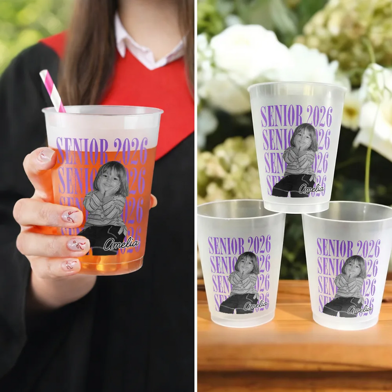 Custom Photo Senior Vintage Portrait - Personalized Frosted Cups