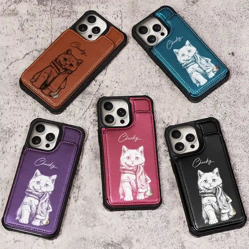 Custom Photo White Pencil Sketch Art For Dog And Cat Lovers - Personalized Leather Flip Wallet Phone Case