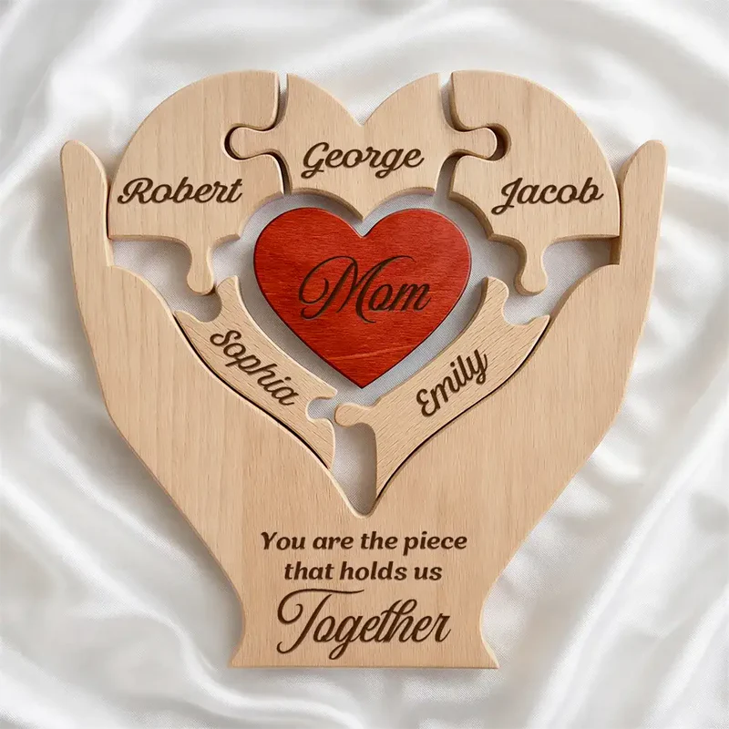 Hands Holding Heart You Are The Piece That Holds Us Together - Personalized Custom Shaped Wooden Puzzle