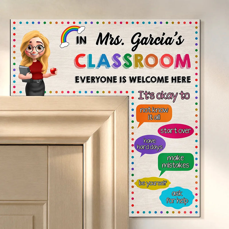 It's Okay In This Classroom Affirmations Teacher - Personalized Door Corner Wood Sign