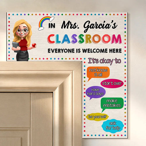It's Okay In This Classroom Affirmations Teacher - Personalized Door Corner Wood Sign