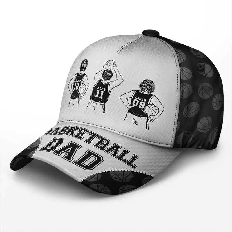 Basketball Dad Papa Kids Backside Line Art - Personalized Classic Cap