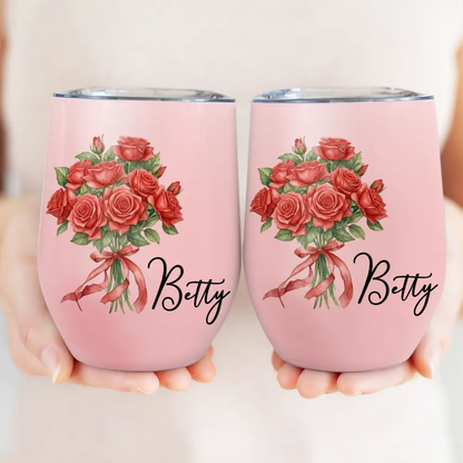 Watercolor Birth Flower Mother Daughter Sister Custom Name - Personalized Wine Tumbler