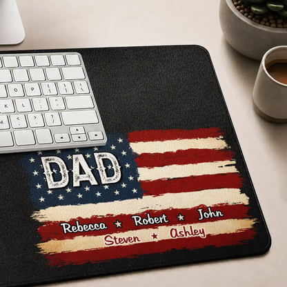 Stars & Stripes US Flag American Dad Grandpa - Personalized Leather Desk Mat