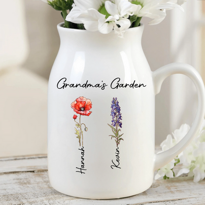 First Mom Now Grandma Birth Flowers - Personalized Ceramic Flower Vase