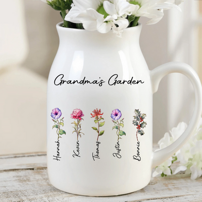 First Mom Now Grandma Birth Flowers - Personalized Ceramic Flower Vase