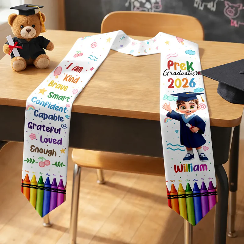 3D Effect Graduation Kid Baby I Am Kind I Am Smart - Personalized Kid Graduation Stole