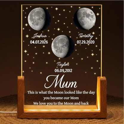 Moon Phase The Date You Became My Mom - Personalized Night Light