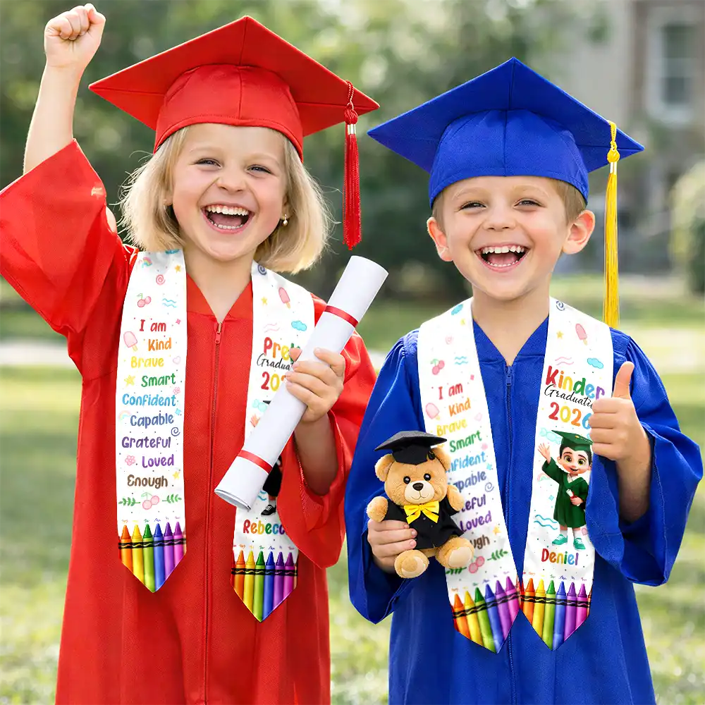 3D Effect Graduation Kid Baby I Am Kind I Am Smart - Personalized Kid Graduation Stole