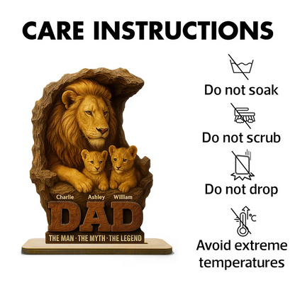 Lion Dad And Kids Personalized Standing Wooden Plaque, Unique Father's Day Gift For Dad