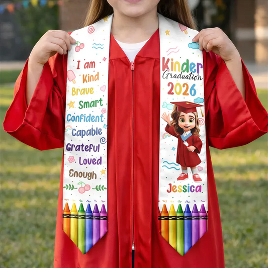 3D Effect Graduation Kid Baby I Am Kind I Am Smart - Personalized Kid Graduation Stole
