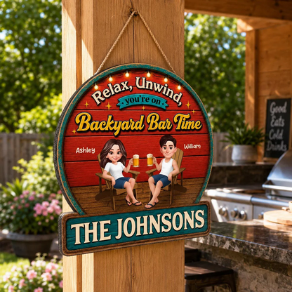 Summer Vibe Relax Unwind On Patio Backyard Bar Time - Personalized Wood Sign - Gift For Couple, Summer Outdoor Porch, Patio, Bar Decoration