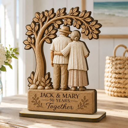 Rustic Old Couple Walking Anniversary Gift - Personalized Wooden Plaque - Wedding Year Decor