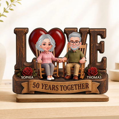 Love Old Couple Anniversary Gift - Personalized Wooden Plaque - Wedding Year Decor