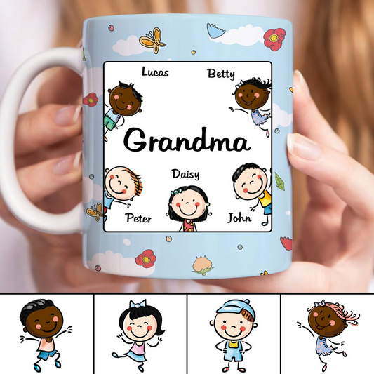Family - Nana Grandma Mommy Cartoon Happy Kids - Personalized Mug