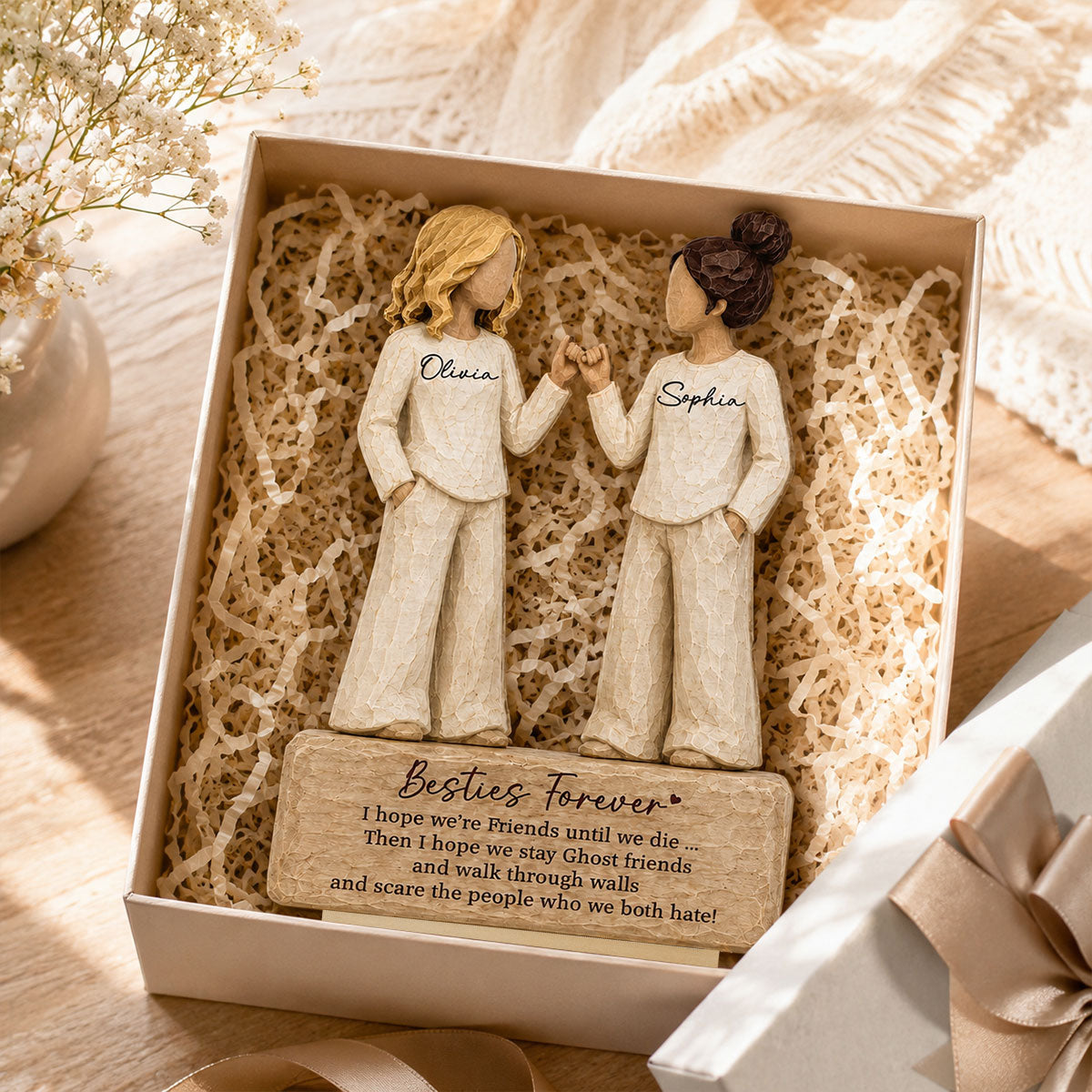 Besties Forever Pinky Promise 2D Flat - Personalized Wooden Plaque - Friendship Keepsake