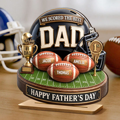 We Scored The Best Dad American Football Trophy - Personalized Wooden Plaque - Heartfelt Gift For Football Dad, Gift For Husband