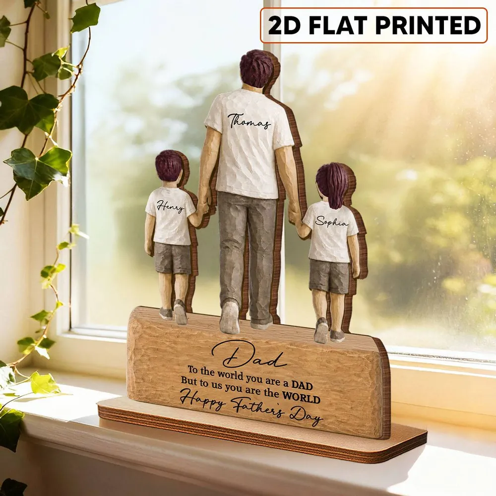 Sentimental Rustic Dad And Kids Walking - Personalized Wooden Plaque - Heartfelt Father's Day Gift For Dad, Husband