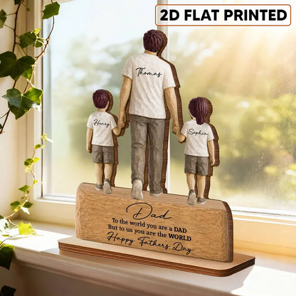 Sentimental Rustic Dad And Kids Walking - Personalized Wooden Plaque - Heartfelt Father's Day Gift For Dad, Husband