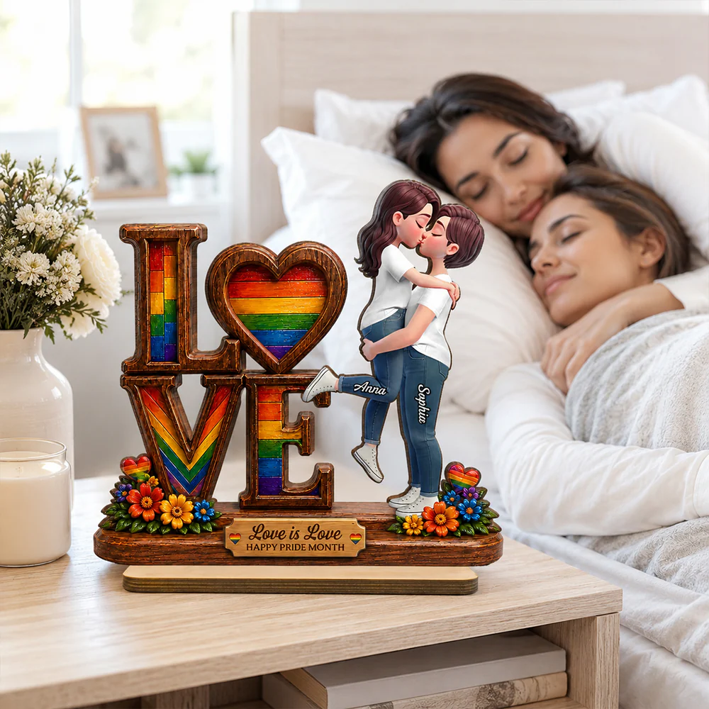 Pride Month Romantic Kissing Couple - Personalized Wooden Plaque - Gift For Couple, Happy Pride Month
