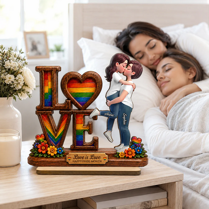 Pride Month Romantic Kissing Couple - Personalized Wooden Plaque - Gift For Couple, Happy Pride Month