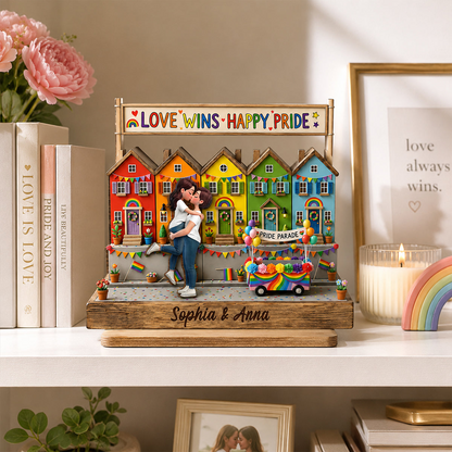 Love Wins LGBT+ Couple - Personalized Wooden Plaque - Gift For Couple, Happy Pride Month