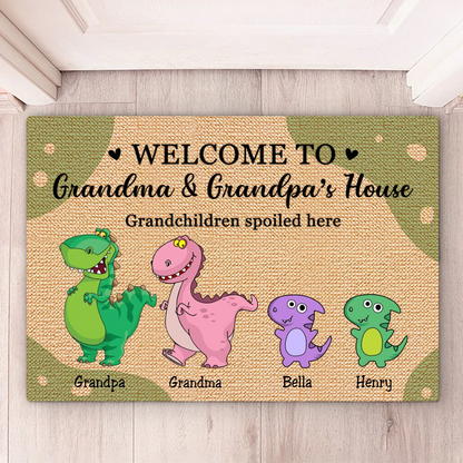 Grandpa & Grandma - Welcome To Grandma And Grandpa's House. Grandchildren Spoiled Here - Personalized Doormat