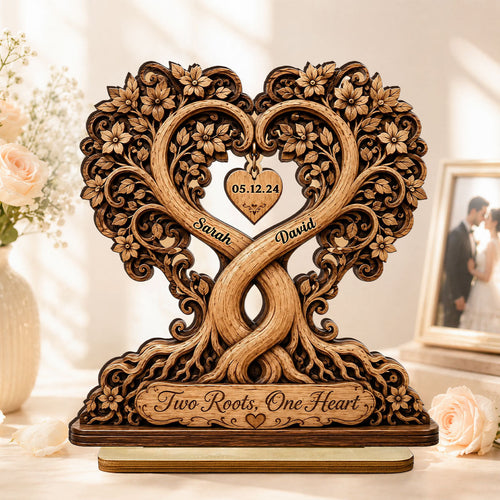 Two Roots One Heart Couple - Personalized Wooden Plaque - Heartfelt Anniversary Gift for Her, for Him