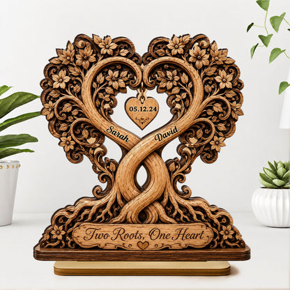 Two Roots One Heart Couple - Personalized Wooden Plaque - Heartfelt Anniversary Gift for Her, for Him